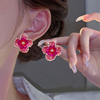 仙儿玫粉色水晶桃花耳钉女2022年气质耳环甜美独特高级感耳饰