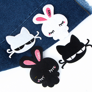 酷酷眼镜黑白猫咪儿黑白，兔子童宝宝补丁贴衣服贴童装配件