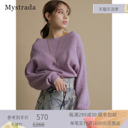 mystrada坑条露肩，蝙蝠袖船领针织衫，毛衣31359590