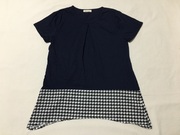 外贸原单日本日单深蓝色短袖圆领，棉质拼接印花t恤休闲森女日系