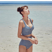 比基尼女分体聚拢小显瘦泳衣高腰胸格子韩国性感游泳衣钢托遮