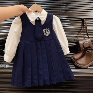 2024韩版女童学院风背心裙套装春秋儿童连衣裙长袖衬衫两件套