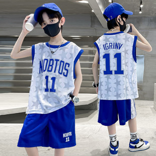 男童篮球服网眼速干套装无袖夏季背心，儿童中大童运动11号宝宝球衣