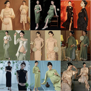 孕妇拍照服装复古旗袍中国风中式黑色丝绒旗袍孕妈艺术连衣裙礼服