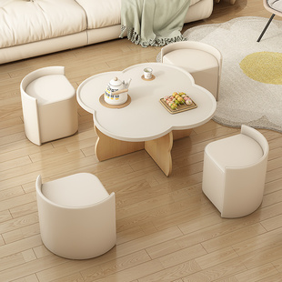 奶油风茶几客厅2024小户型，现代简约设计师，创意网红圆形茶桌