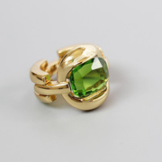戒指宝石复古女小众ins指环，绿个性潮设计祖母绿风感欧美竹节夸张