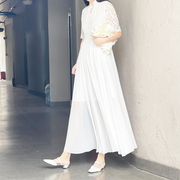 dahui新中式夏薄款蕾丝，拼接高腰中袖气质国风复古长裙，连衣裙仙气