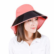 UV100防晒帽夏季男女士防紫外线护颈大帽檐遮阳帽子91377粉桔色-