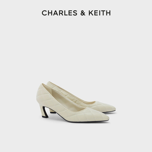 charles&keith夏季女鞋ck1-61720075女士，复古绗缝菱格高跟单鞋