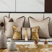 新中式客厅沙发抱枕套样板房床头，靠垫方形古典黄山水(黄山水)靠枕流苏腰枕