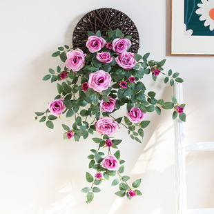 仿真玫瑰壁挂花阳台墙壁绿植物装饰假花吊花客厅，挂墙花吊兰塑料花