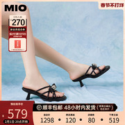 mio米奥2023夏季纯色中跟拖鞋闪钻小钉珠设计感时髦舒适一字拖女
