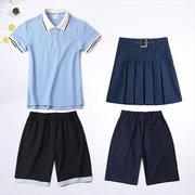 中学生小学生夏季校服儿童短袖t恤蓝色，夏天男童polo衫女童半袖棉