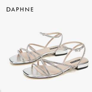 Daphne 达芙妮夏女鞋时尚闪钻罗马风低跟露趾仙女扣带女凉鞋