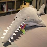 仿真锯齿鲨抱枕毛绒玩具海洋生物大鲨鱼公仔儿童睡觉安抚玩偶娃娃