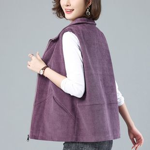 马甲外套女2023春夏，宽松大码中年妈妈装马夹，坎肩灯芯绒上衣潮