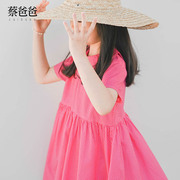 蔡爸爸童装第530个童话夏季儿童女童洋气连衣裙玫红色娃娃领裙子