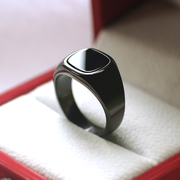 黑玛瑙欧美复古戒指男士戒子日韩版方形钛钢指环简约时尚首饰学生