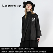 Lapargay纳帕佳2024春季黑白色中长款上衣休闲长袖衬衫外套女
