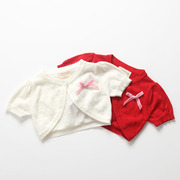 婴儿外套夏季薄款针织开衫宝宝短袖坎肩女童小披肩红色洋气外搭