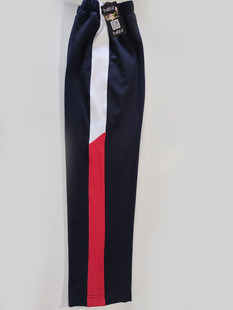 可中小学生男女校裤藏蓝色长裤，拼接5厘米红白，条纹松紧腰兜棉