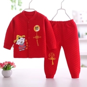 婴儿女童宝宝秋冬装保暖打底衣服两件套装红色，0-1岁2初冬季可爱3