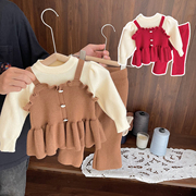 1-5岁女宝宝糯软显气质套装，3女童秋装洋气，女婴儿针织衫毛衣两件套