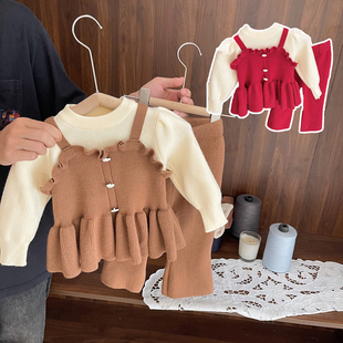 1-5岁女宝宝糯软显气质，套装3女童秋装，洋气女婴儿针织衫毛衣两件套