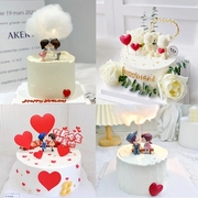 2月14日情人节蛋糕装饰摆件亲嘴情侣娃娃结婚纪念日爱心插牌插件