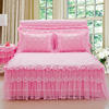韩式床裙三件套加棉床罩床，头罩加厚夹棉公主风，蕾丝花边粉色床单春