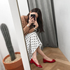 红色单鞋女2024春韩版漆皮，浅口平底圆头中跟粗跟蝴蝶结小红鞋