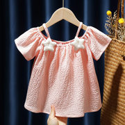 2022年夏季女童装露肩吊带，女宝宝雪纺短袖，t恤婴幼童洋气衬衫上衣