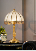 欧式复古铜玻璃罩台灯温馨美式铜合金卧室床头，创意奢华台灯书房灯