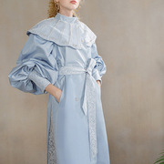 钉珠风衣宫廷风复古中长款流行2024年外套小个子，灯笼袖女蕾丝