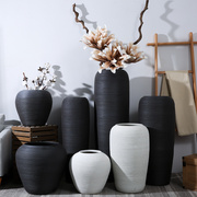 现代简约北欧落地黑白色，大花瓶客厅插花新中式，陶罐组合样板房摆件