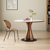 多塔圆形餐桌家用小户型法式复古风餐厅纯白纯黑实木包边岩板圆桌