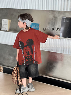 尔菲梵ec潮牌eff夏天季款男中大童装纯棉，短袖圆领米奇老鼠t恤衫