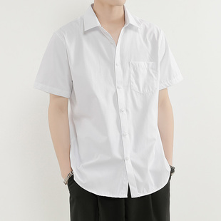 夏季男装痞帅气dk短袖衬衫，日系港风黑色，宽松潮流白色衬衣外套寸