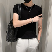 纯色T恤男短袖夏季韩版修身圆领高弹螺纹舒适面料运动紧身打底衫
