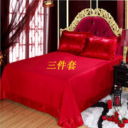 婚庆大红色床单单件双人床上欧式圆角，飞边床单s枕套布料宾馆结婚