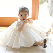 女宝宝一周岁礼服白色花童裙中小童蓬蓬裙蝴蝶结公主裙子一件代货