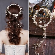 韩式手工头花新娘结婚环w饰森系，头箍耳发套装白色婚纱拍照高