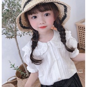 女童白色娃娃领衬衫小女孩韩版洋气，时髦上衣薄宝宝，夏儿童(夏儿童)短袖衬衣