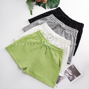 运动短裤女夏季设计感小众宽松高腰显瘦绿色休闲裤子家居睡裤外穿