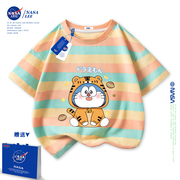 NASA机器猫男童短袖T恤夏季2024女大童半袖纯棉上衣儿童夏装