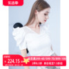 AUI白色设计感V领泡泡袖蕾丝衬衫2023夏季小众气质修身衬衣女