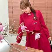 大码女装红裙子连衣裙新中式小众2024春季订婚礼服裙两件套潮