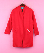 万97hpfs164女装冬季开衫长袖中长款红色，毛呢大衣外套