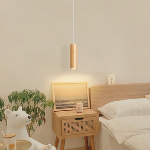 床头吊灯日式单头原木小吊灯北欧个性创意简约现代餐厅吧台吊线灯
