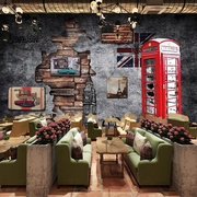 欧美复古怀旧英伦工业风壁纸咖啡馆餐厅酒吧背景墙纸奶茶店3d壁画